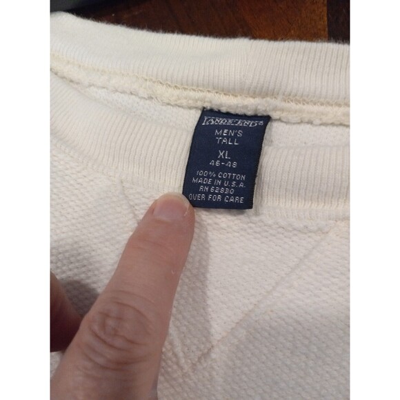 Lands End Mens Sweater Sweatshirt Crew Neck Size Tall XL Ivory 100% Cotton Euc - Picture 5 of 8